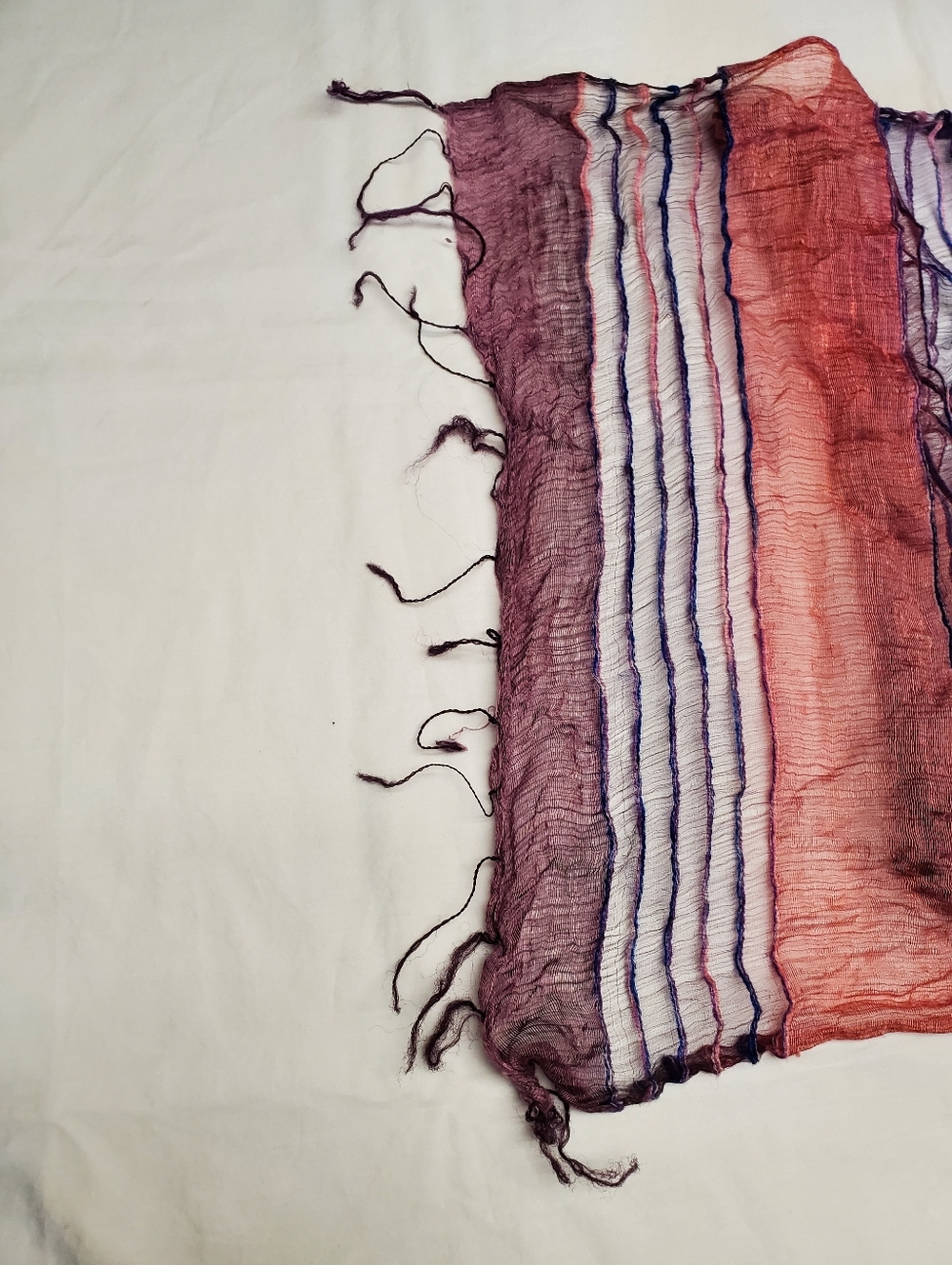 Fleurs by Elisabeth Audibert Paris Silk Scarf Boho Textured Fringe Purple Blue - Picture 9 of 9
